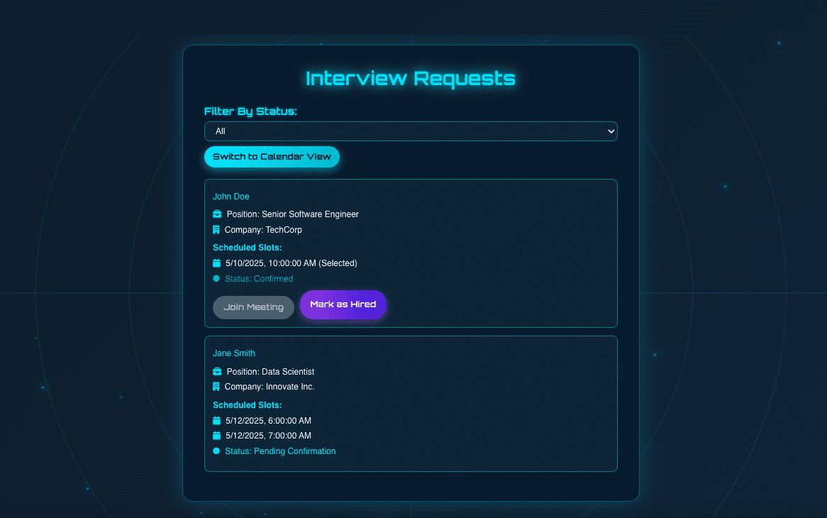 HiredAI Interview Scheduling Interface